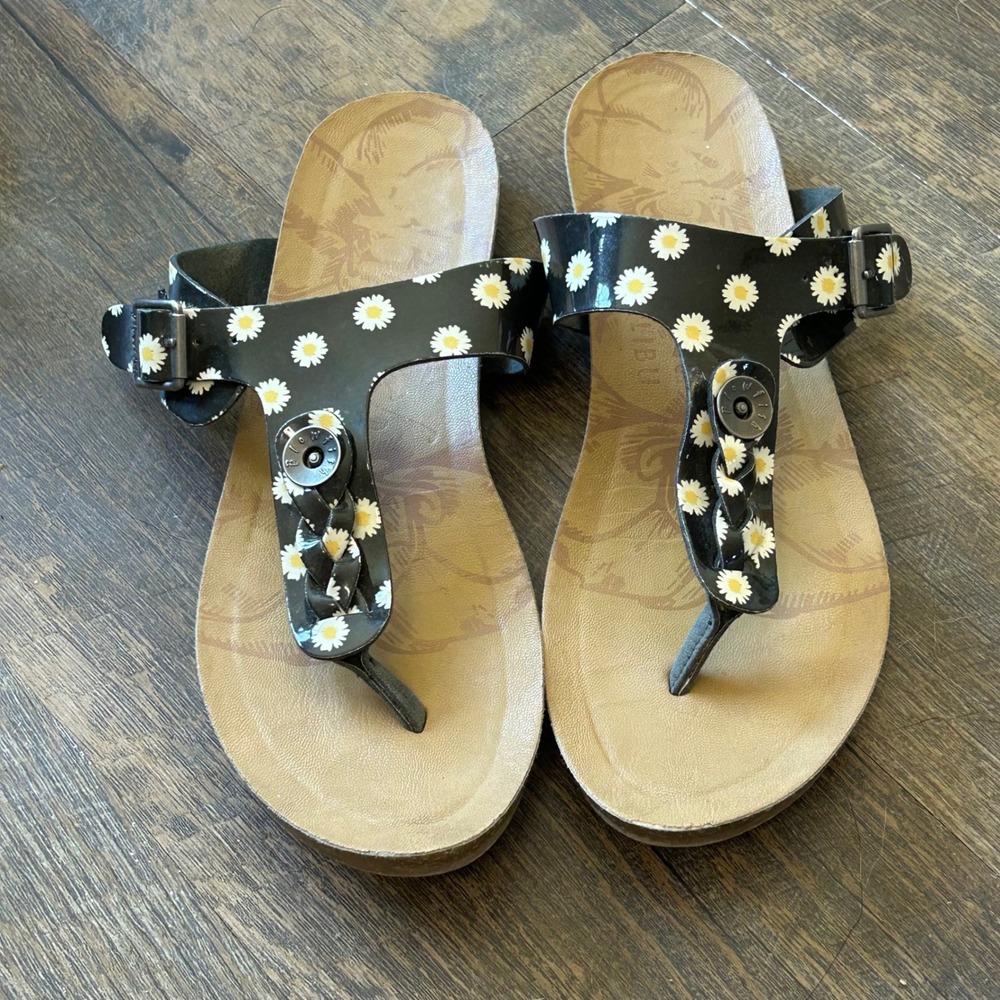 Blowfish Malibu Womens Black Daisy Floral Braided Thong Sandals B130 Size‎ 8.5